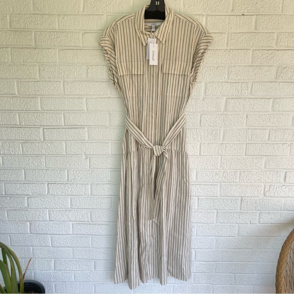 NEW Derek Lam 10 Crosby Laurel Striped Linen Blend Midi Dress Tan Stripe 6 NWT - Picture 4 of 13